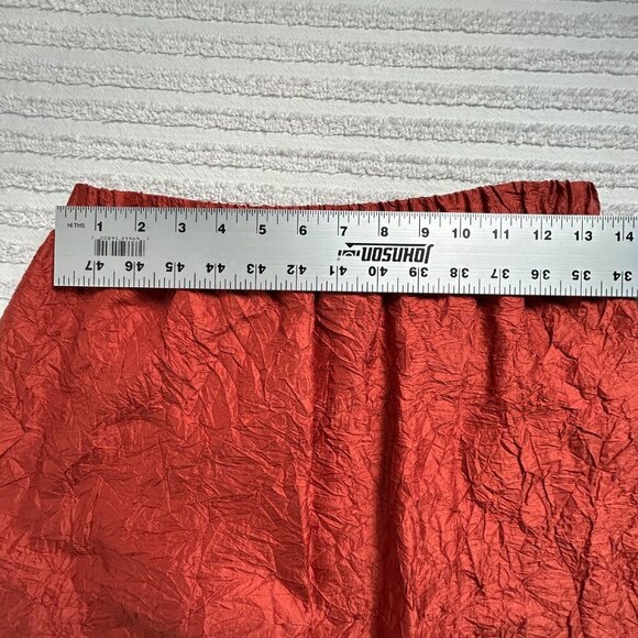 Vintage Blue Fish Shaunting Crushed Silk Skirt Rust Elastic Waist Ruffle - Picture 6 of 8